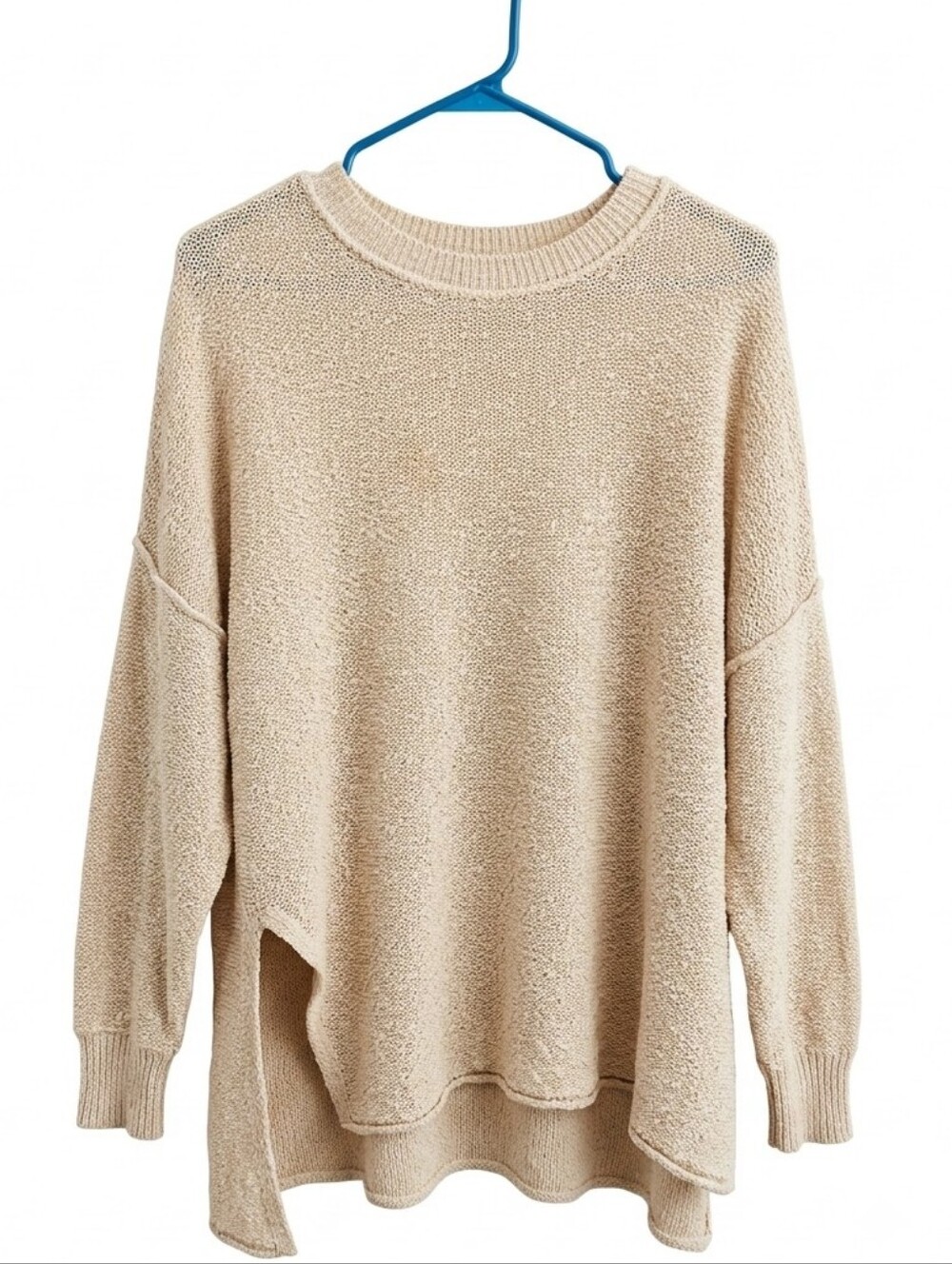 Size L Aerie Cream Beige Chunky Textured Knit Oversized Slouchy Tunic Sweater